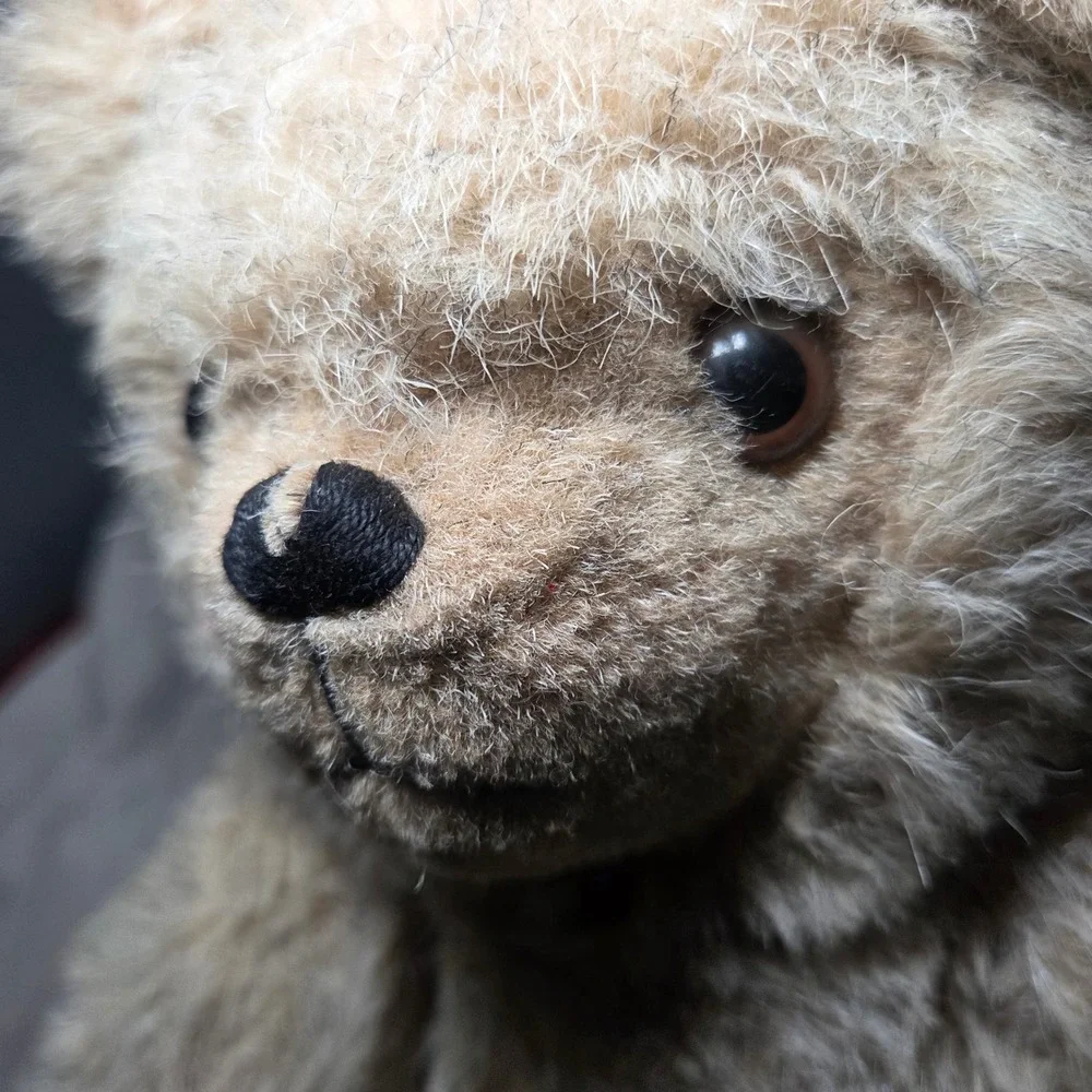 Vtg 1984 Handcrafted Sennebec Teddy Bear Jointed Mohair Wool Leather Plush Toy